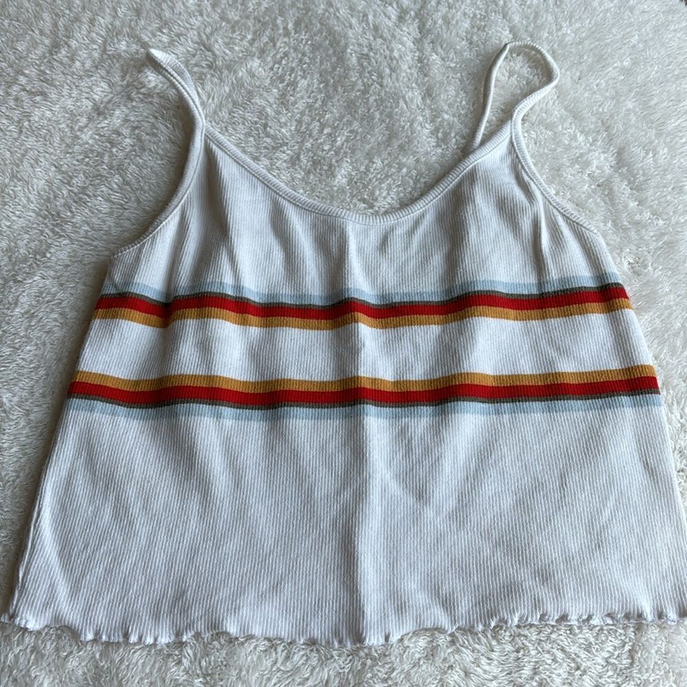 Pacsun white tank ribbed striped cropped top Size Medium‎ baby tee